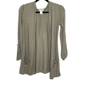 Cynthia Rowley Cardigan Linen Open Front Hooded‎ Roll Tab Long Sleeve Pockets S